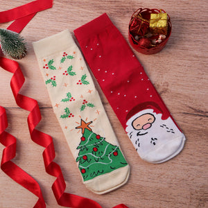 Thela Gaadi Mid crew sock - Santa and Xmas Tree Socks