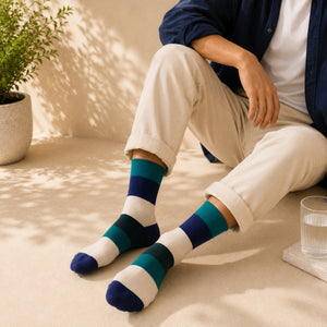 Thela Gaadi Mid crew sock - Colourful Stripes Socks