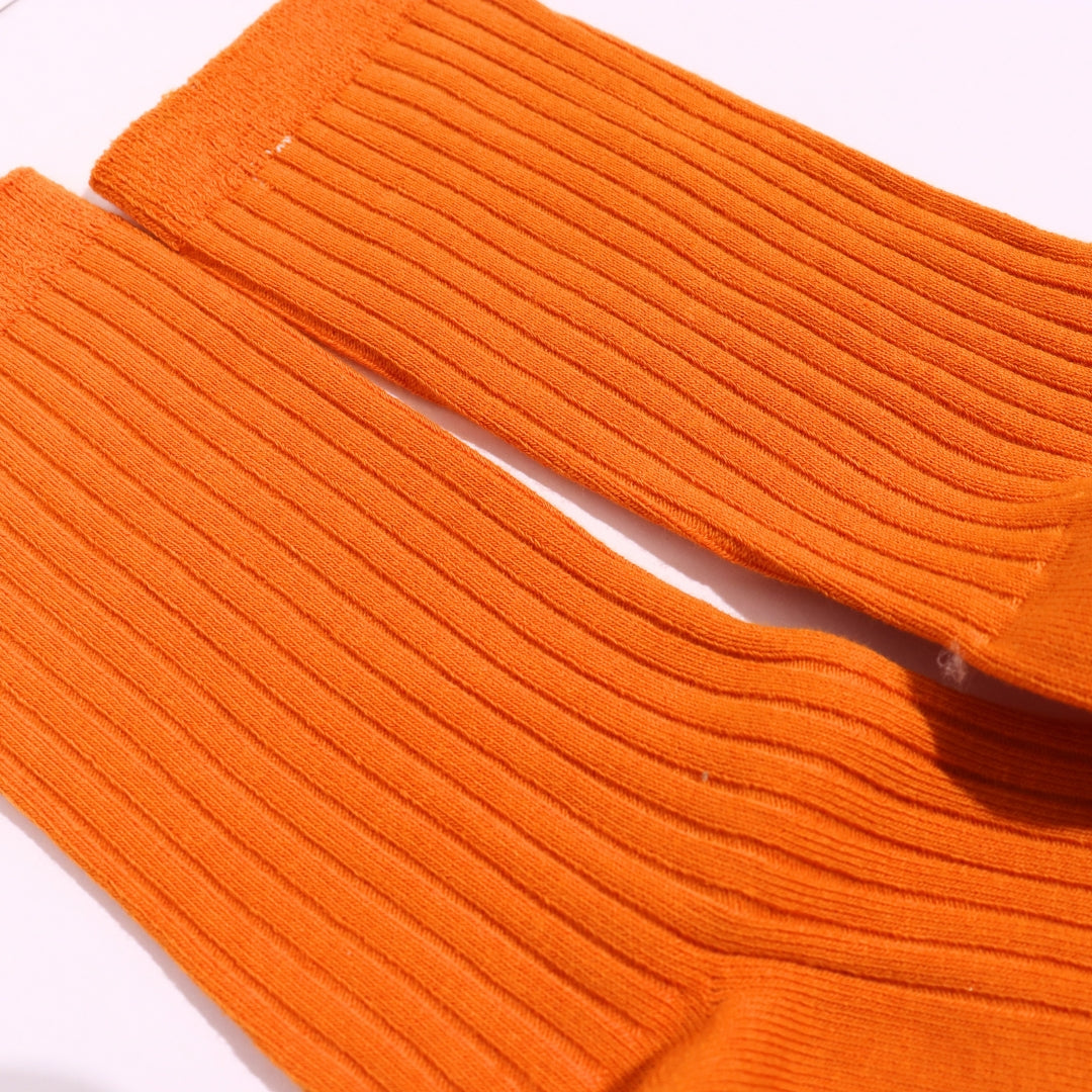Thela Gaadi Crew sock - Orange Solid Ribbed Socks