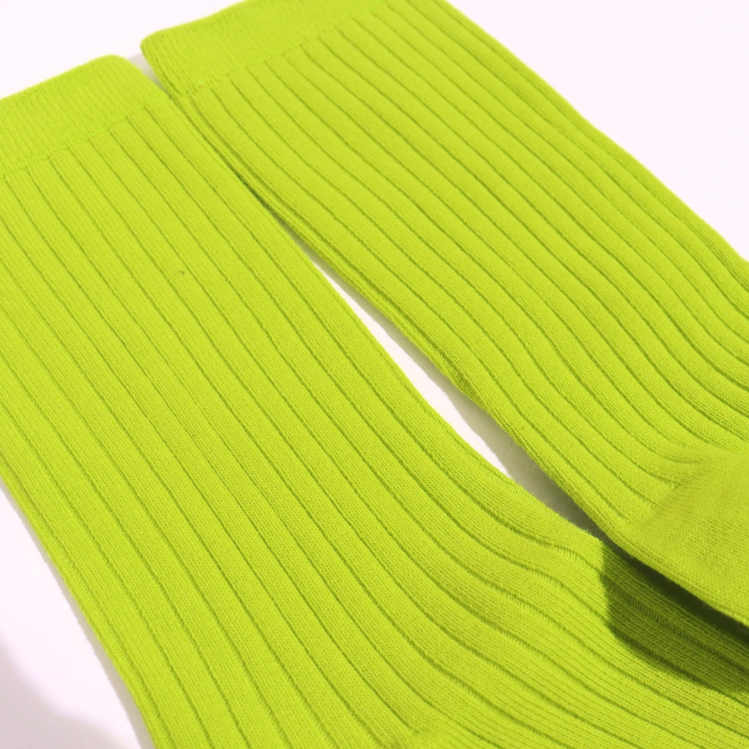 Thela Gaadi Crew sock - Neon Green Solid Ribbed Socks