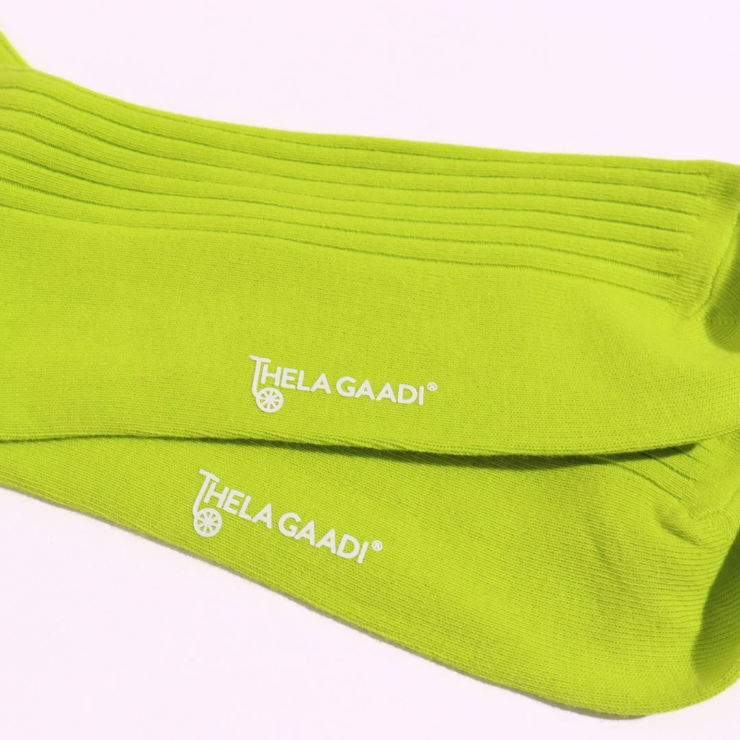 Thela Gaadi Crew sock - Neon Green Solid Ribbed Socks