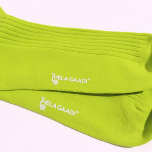 Thela Gaadi Crew sock - Neon Green Solid Ribbed Socks