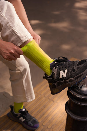 Thela Gaadi Crew sock - Neon Green Solid Ribbed Socks