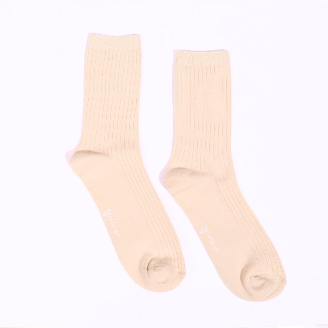Thela Gaadi Crew sock - Oat Meal Solid Ribbed Socks