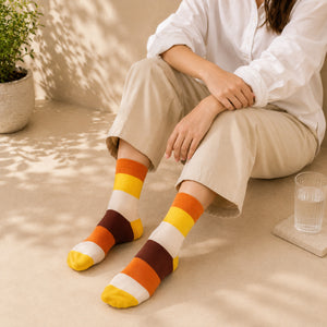 Thela Gaadi Mid crew sock - Colourful Stripes Socks