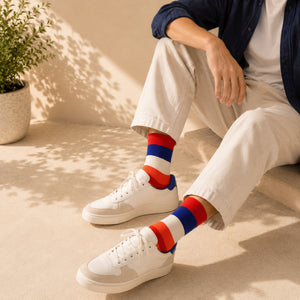 Thela Gaadi Mid crew sock - Multicolour Stripes Socks