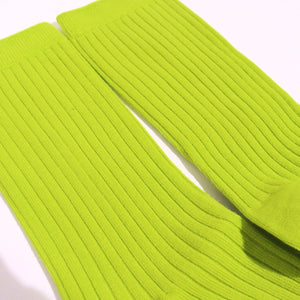 Thela Gaadi Crew sock - Neon Green Solid Ribbed Socks