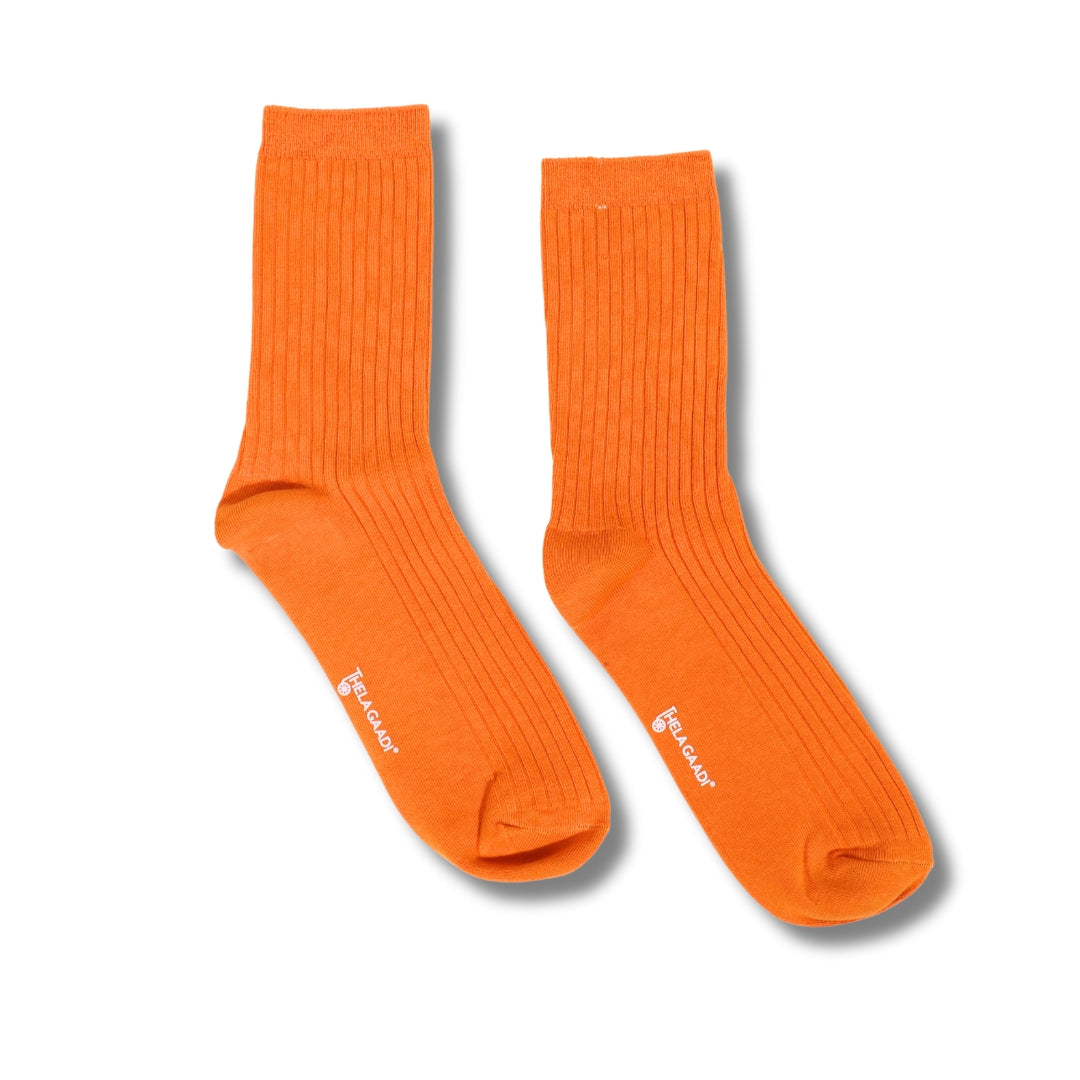 Thela Gaadi Crew sock - Orange Solid Ribbed Socks