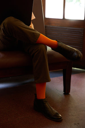 Thela Gaadi Crew sock - Orange Solid Ribbed Socks