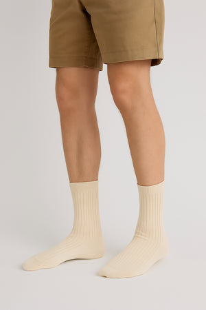 Thela Gaadi Crew sock - Oat Meal Solid Ribbed Socks