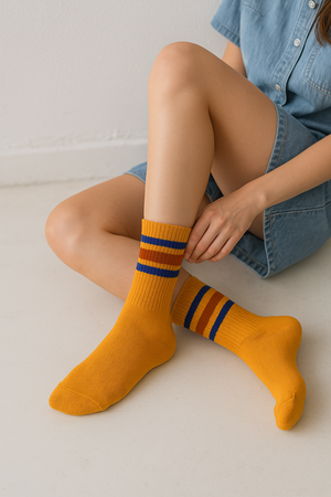 Thela Gaadi Crew sock - Mustard Classic Vintage Socks