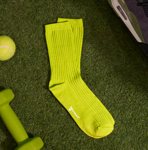 Thela Gaadi Crew sock - Neon Green Solid Ribbed Socks