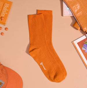 Thela Gaadi Crew sock - Orange Solid Ribbed Socks